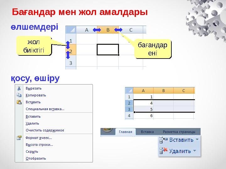 Бағандар мен жол амалдары өлшемдері жол биіктігі жол биіктігі бағандар ені бағандар ені қосу, өшіру