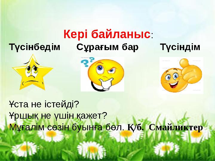 Кері байланыс Кері байланыс: Түсінбедім Сұрағым бар Түсіндім Ұста не істейді? Ұршық не үшін қажет? Мұғалім сөзі