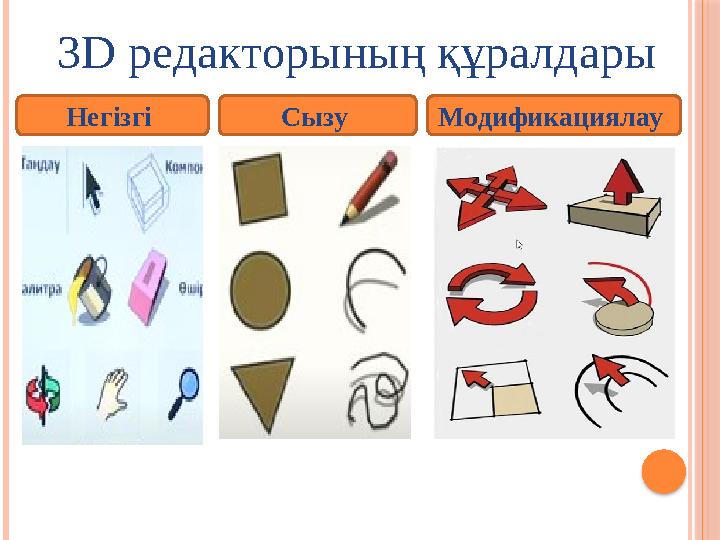 3D редакторының құралдары Негізгі Сызу Модификациялау