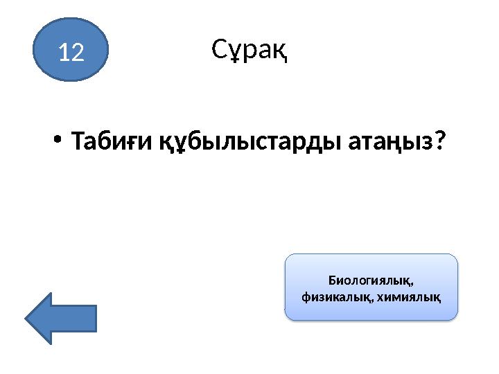 Сұрақ •Табиғи құбылыстарды атаңыз? 12 Биологиялық, физикалық, химиялық