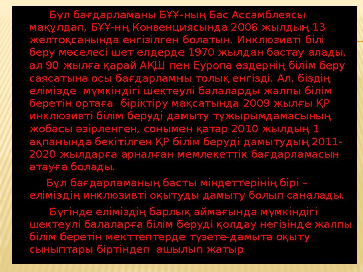 Бұл бағдарламаны БҰҰ-ның Бас Ассамблеясы мақұлдап, БҰҰ-нң Конвенциясында 2006 жылдың 13 желтоқсанында енгізілген бола
