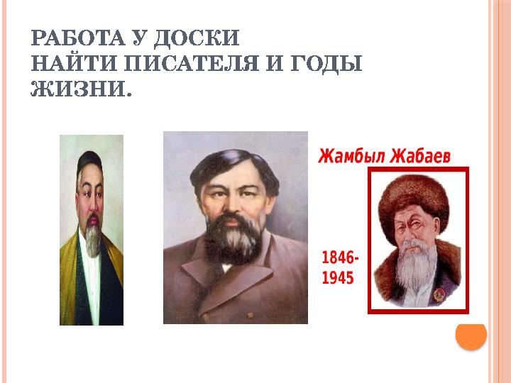 РАБОТА У ДОСКИ НАЙТИ ПИСАТЕЛЯ И ГОДЫ ЖИЗНИ.