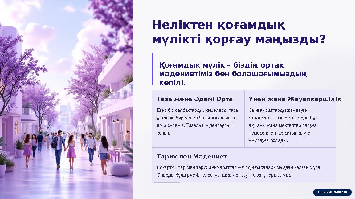 Неліктен қоғамдық мүлікті қорғау маңызды? Қоғамдық мүлік – біздің ортақ мәдениетіміз бен болашағымыздың кепілі. Таза және Әд