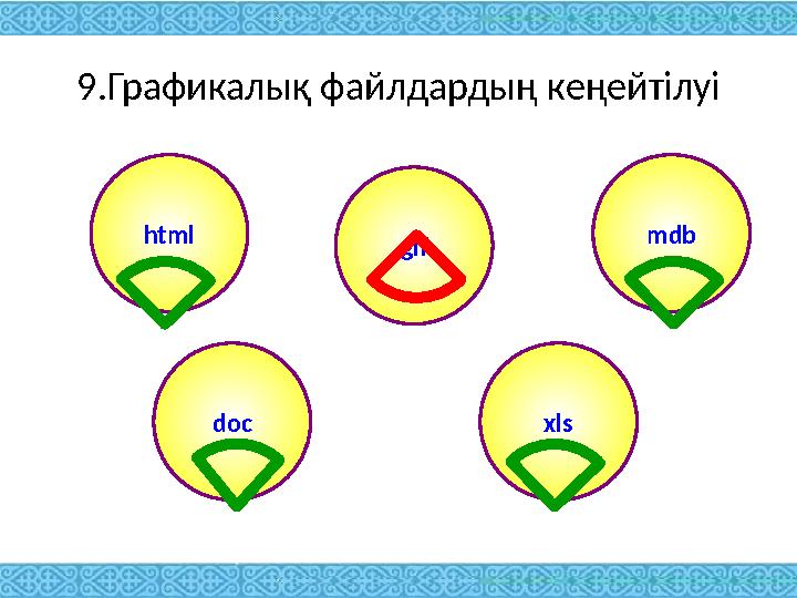 9.Графикалық файлдардың кеңейтілуі html mdb doc xls gif