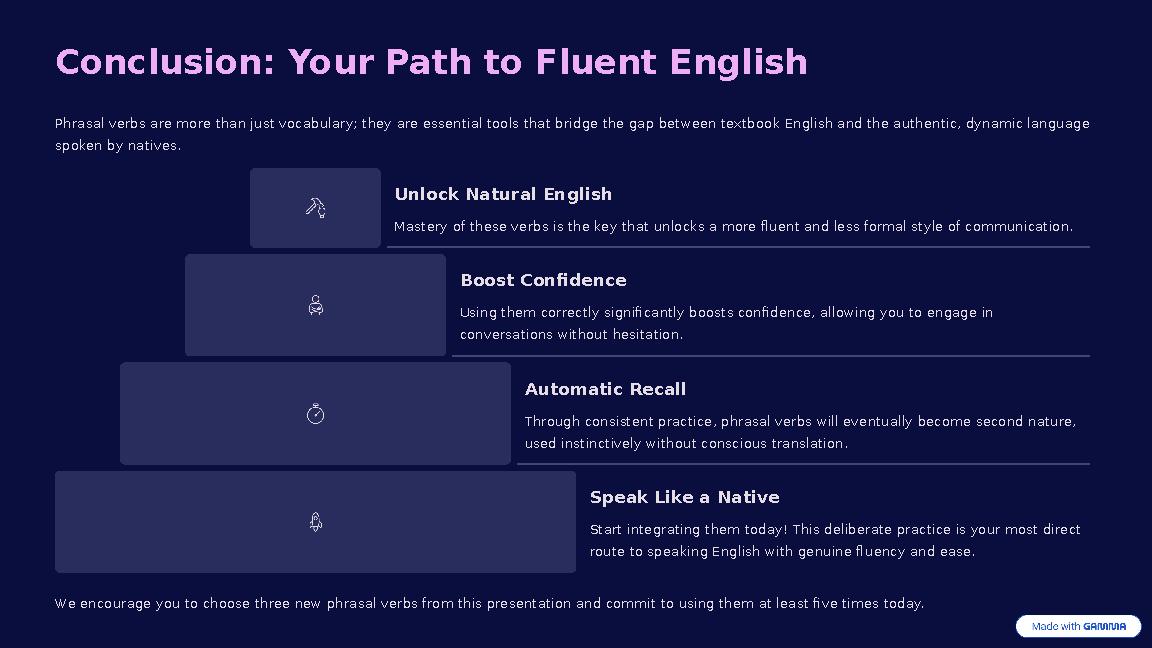 Conclusion: Your Path to Fluent English Phrasal verbs are more than just vocabulary; they are essential tools that bridge the ga