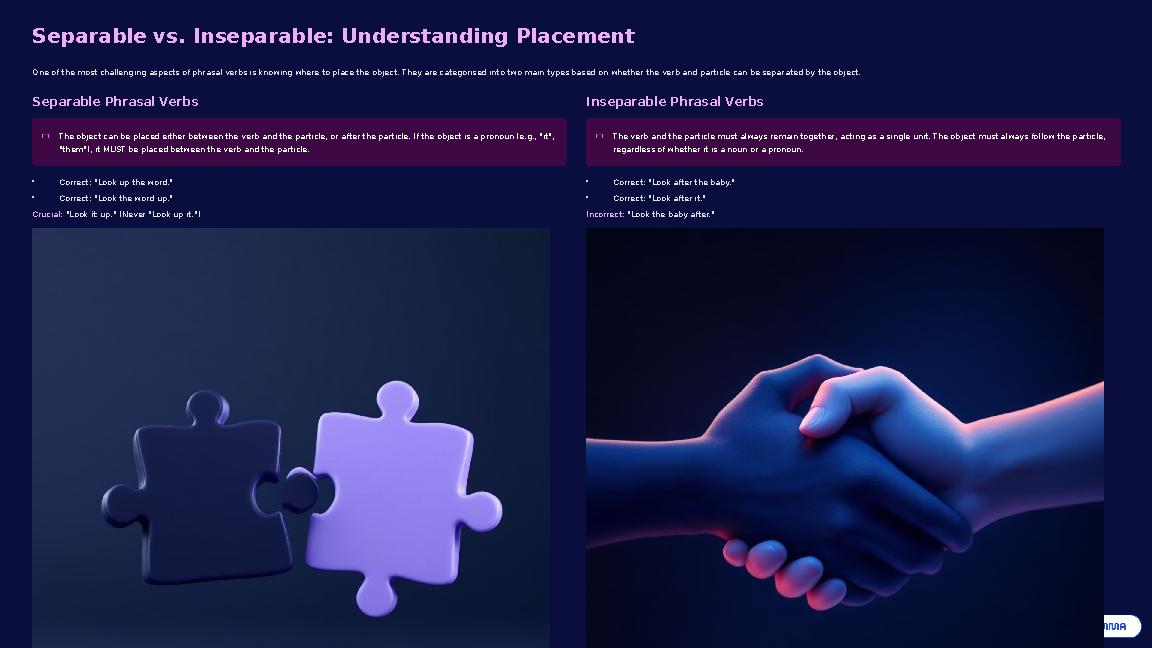Separable vs. Inseparable: Understanding Placement One of the most challenging aspects of phrasal verbs is knowing where to plac