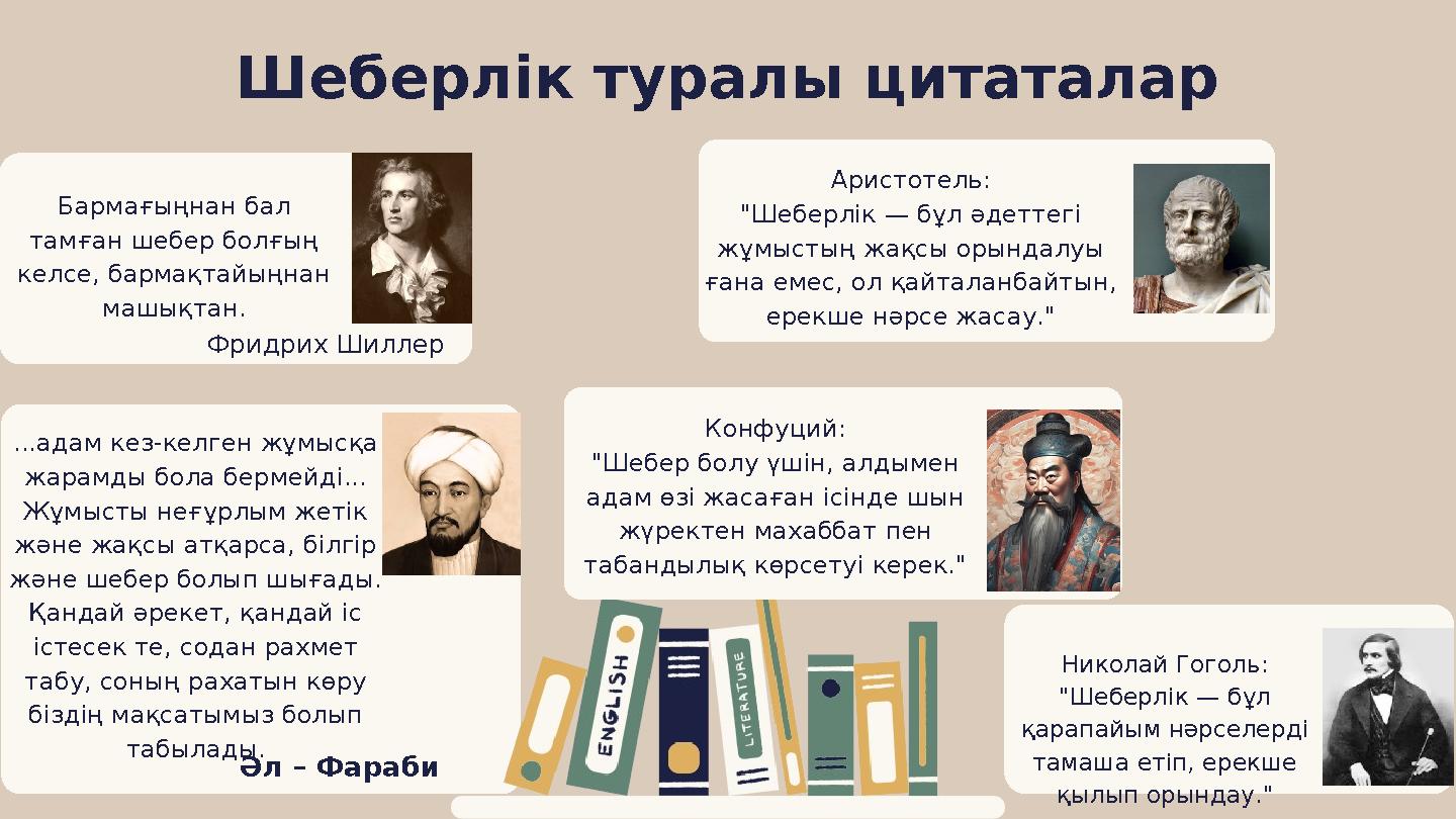 Шеберлік туралы цитаталар Бармағыңнан бал тамған шебер болғың келсе, бармақтайыңнан машықтан. Фридрих Шиллер ...адам кез-келг