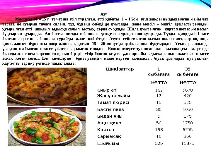 Азу Массасы 10 – 15 г томарша етіп турал