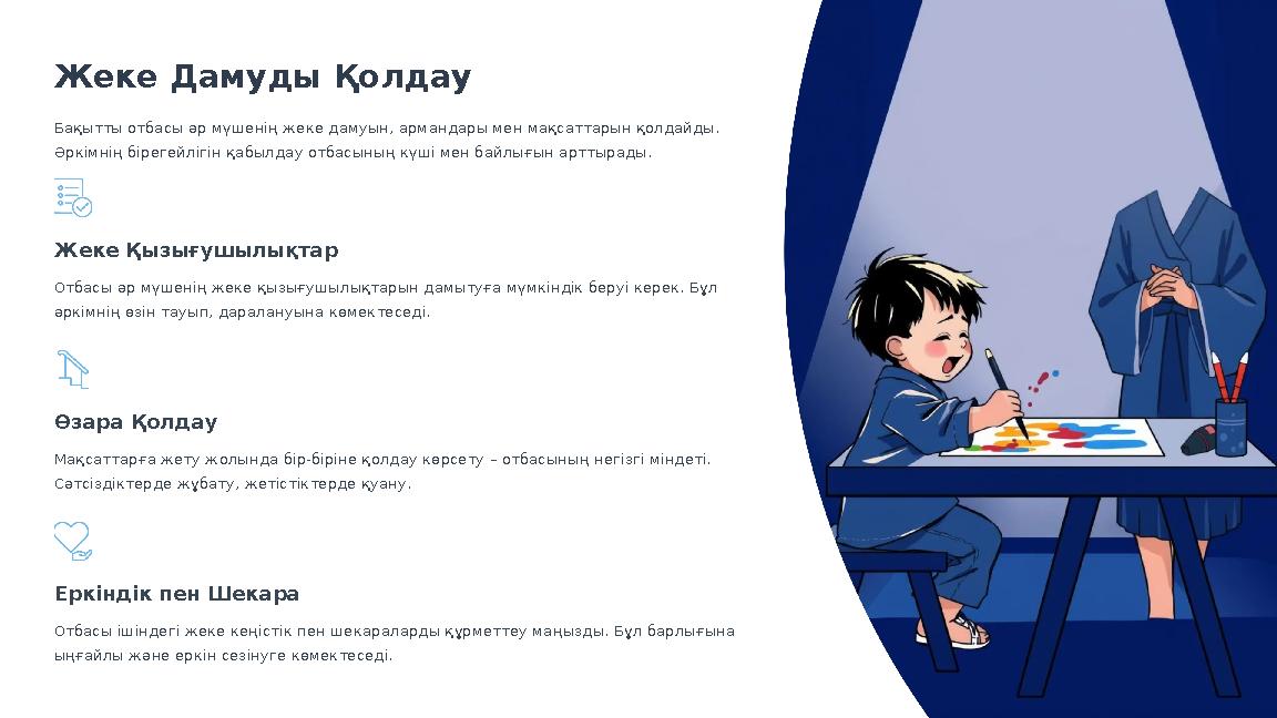 Жеке Дамуды Қолдау Бақытты отбасы әр мүшенің жеке дамуын, армандары мен мақсаттарын қолдайды. Әркімнің бірегейлігін қабылдау от