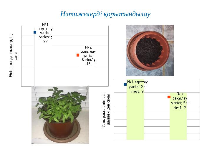 Нәтижелерді қорытындылау №1 зертттеу үлгісі; Series1; 29 №2 бақылау үлгісі; Series1; 15 Ө н і п ш ы қ қ а н д ә н д