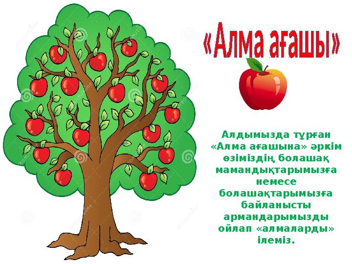 Алдымызда тұрған «Алма ағашына» әркім өзіміздің болашақ мамандықтарымызға немесе болашақтарымызға байланысты арманда