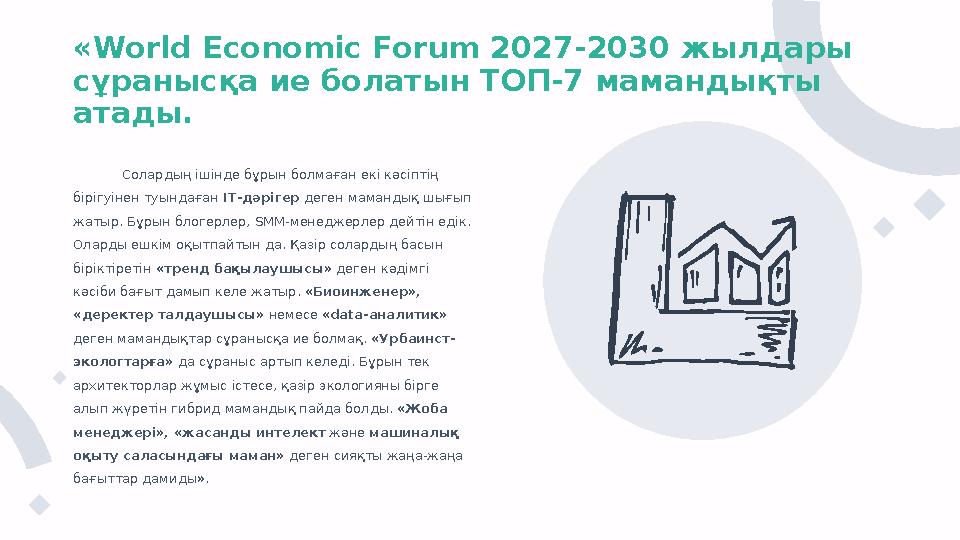 «World Economic Forum 202 7-2030 жылдары сұранысқа ие болатын ТОП-7 мамандықты атады. Солардың ішінде бұры