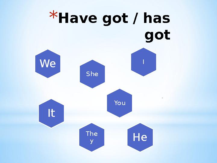 *Have got / has got I We She You It The y He