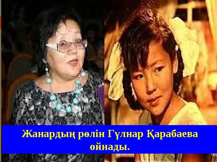 Жанардың рөлін Гүлнар Қарабаева ойнады.