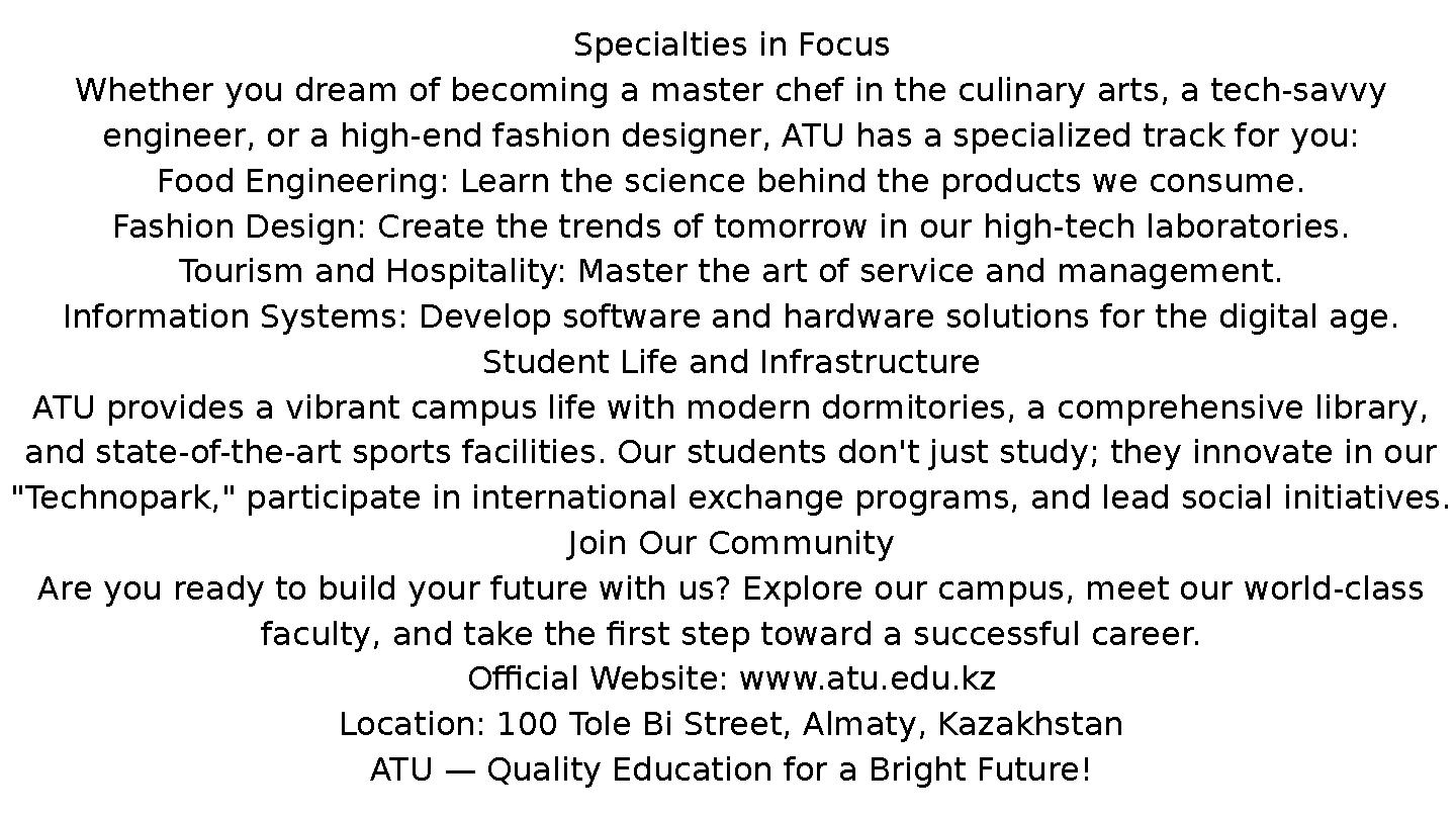 Specialties in Focus Whether you dream of becoming a master chef in the culinary arts, a tech-savvy engineer, or a high-end fas