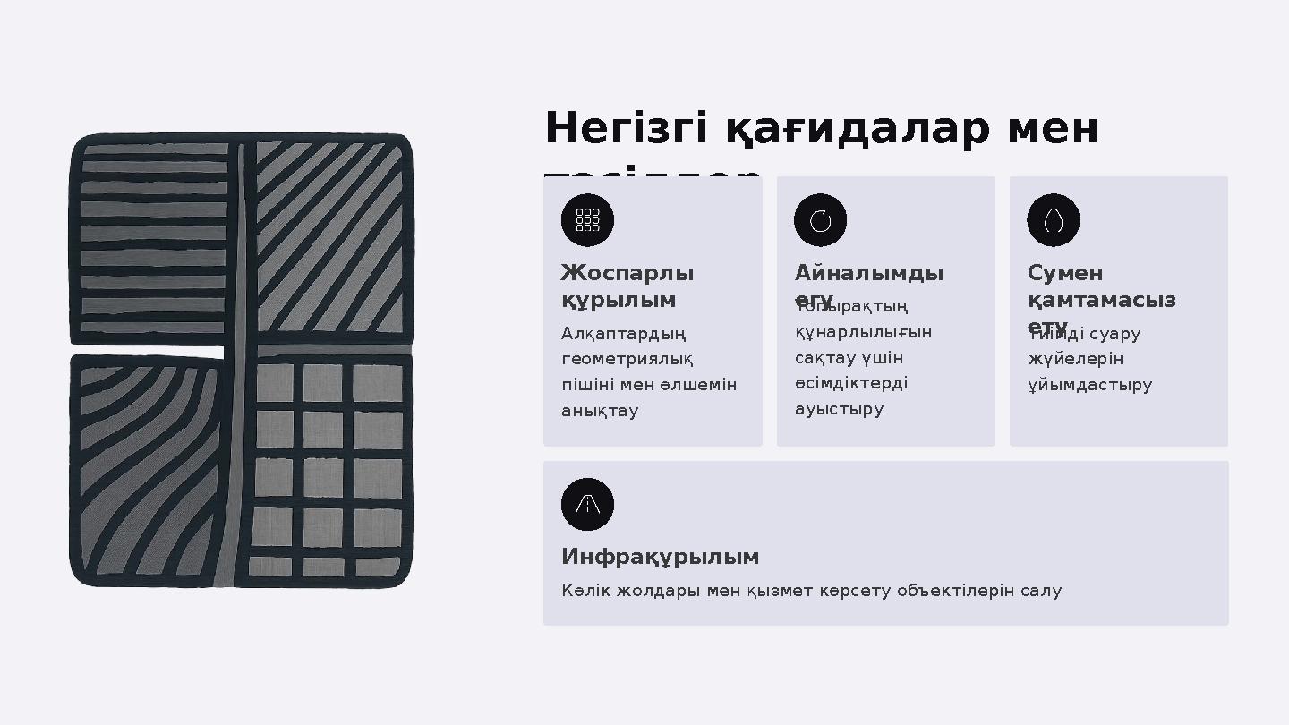 Негізгі қағидалар мен тәсілдер Жоспарлы құрылым Алқаптардың геометриялық пішіні мен өлшемін анықтау Айналымды егу Топырақт