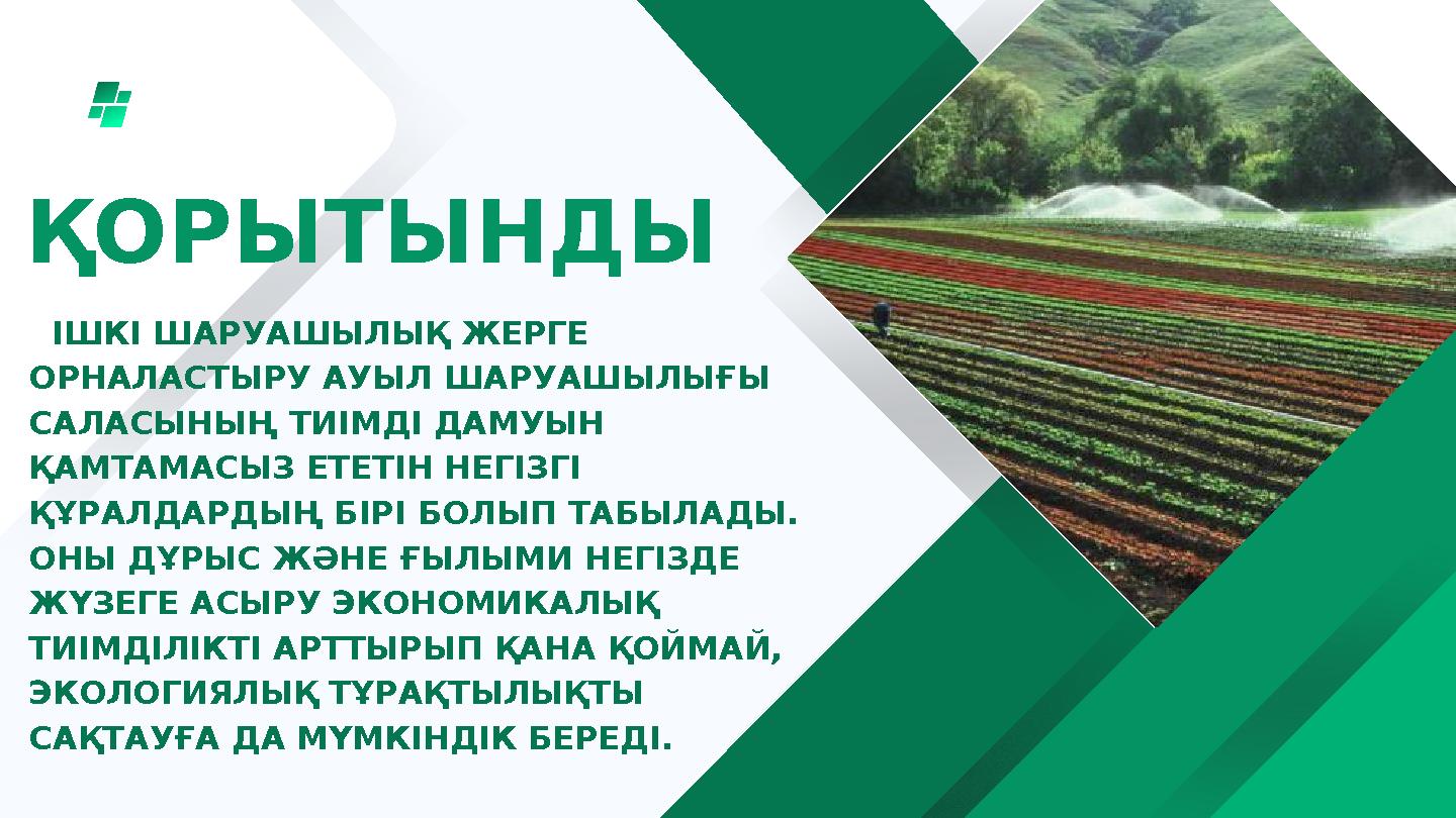 ІШКІ ШАРУАШЫЛЫҚ ЖЕРГЕ ОРНАЛАСТЫРУ АУЫЛ ШАРУАШЫЛЫҒЫ САЛАСЫНЫҢ ТИІМДІ ДАМУЫН ҚАМТАМАСЫЗ ЕТЕТІН НЕГІЗГІ ҚҰРАЛДАРДЫҢ БІРІ БОЛЫ