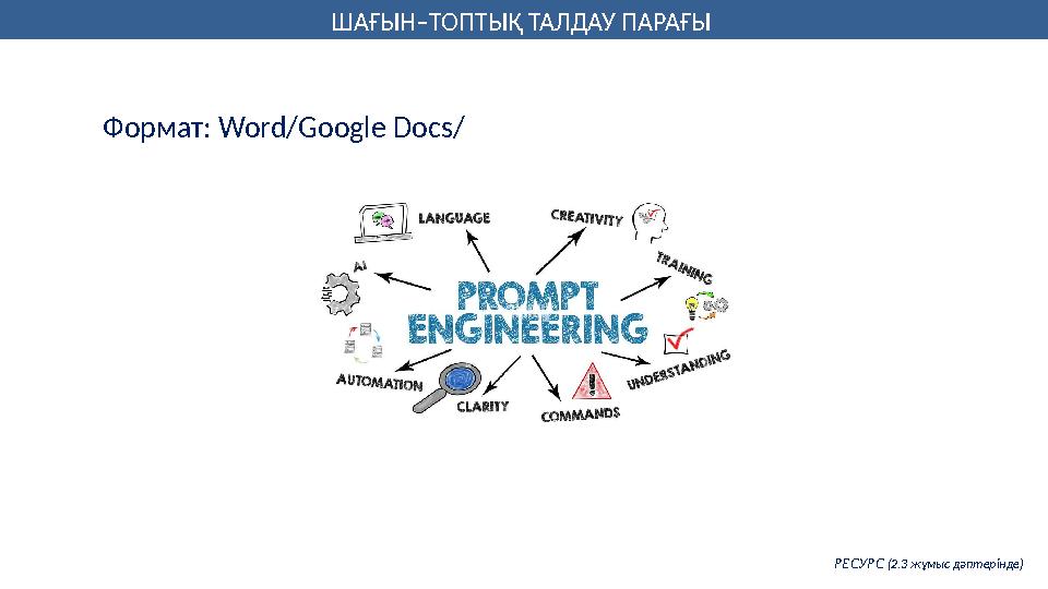 ШАҒЫН–ТОПТЫҚ ТАЛДАУ ПАРАҒЫ РЕСУРС (2.3 жұмыс дәптерінде) Формат: Word/Google Docs/