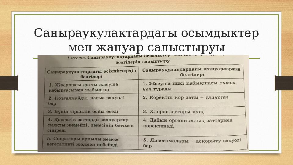Саныраукулактардагы осымдыктер мен жануар салыстыруы