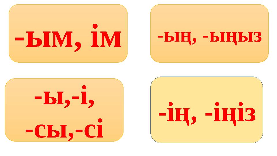 -ым, ім-ың, -ыңыз -ы,-і, -сы,-сі -ің, -іңіз