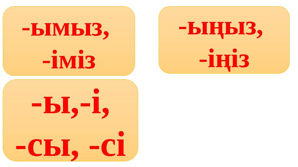 -ымыз, -іміз -ыңыз, -іңіз -ы,-і, -сы, -сі