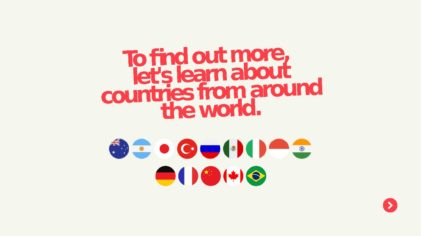 To find out more, let's learn about countries from around the world.