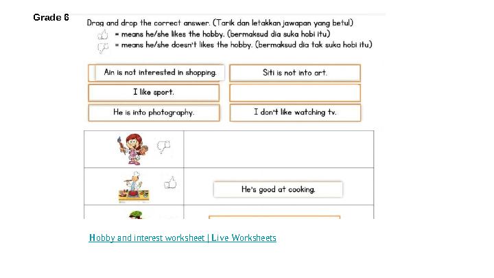 Hobby and interest worksheet | Live Worksheets Grade 6