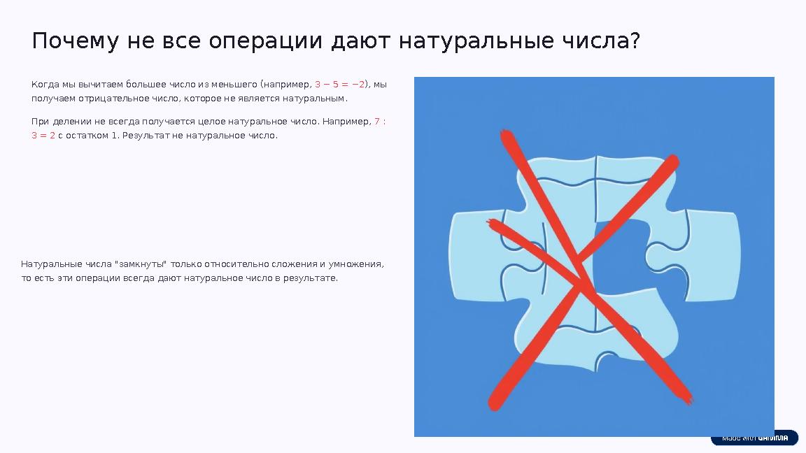 Почему не все операции дают натуральные числа? Когда мы вычитаем большее число из меньшего (например, 3 − 5 = −2), мы получаем