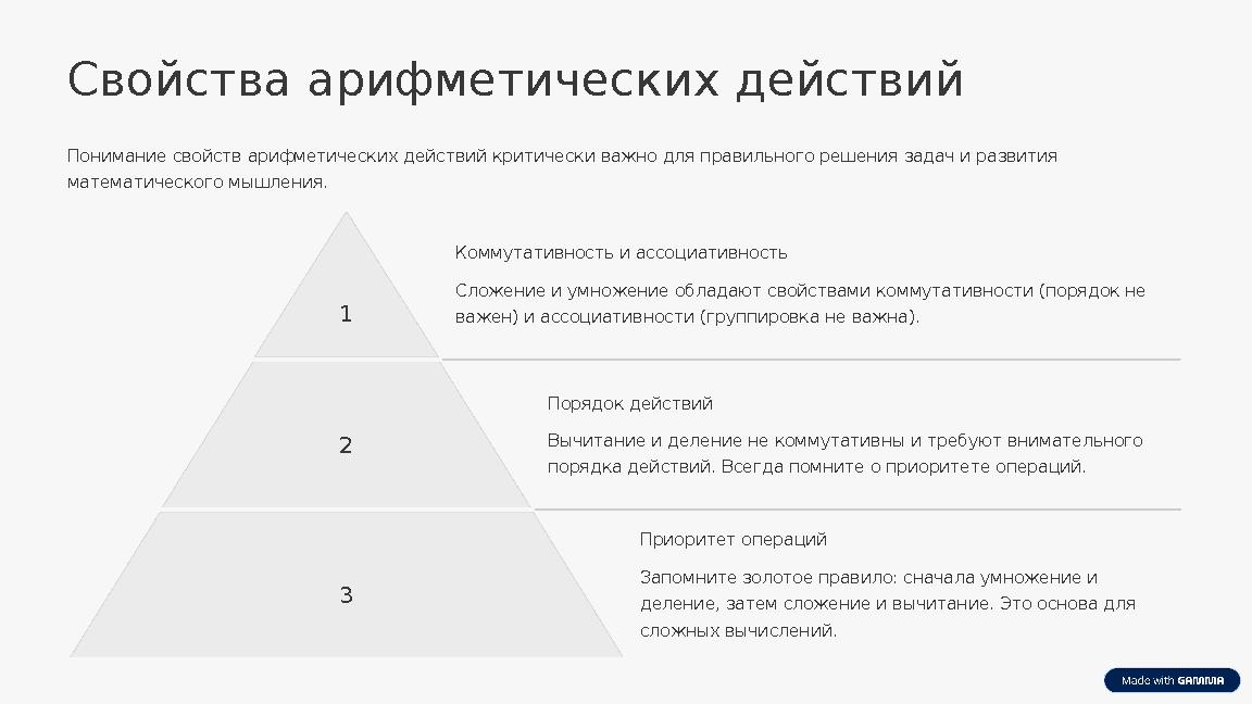 Свойства арифметических действий Понимание свойств арифметических действий критически важно для правильного решения задач и разв