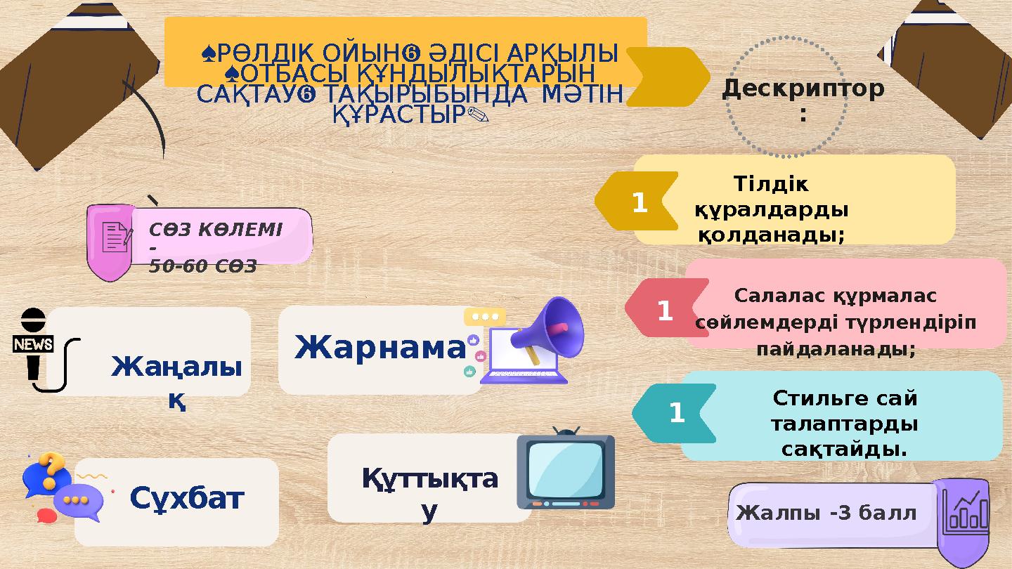 Жарнама « » РӨЛДІКОЙЫН ӘДІСІАРҚЫЛЫ « ОТБАСЫҚҰНДЫЛЫҚТАРЫН » САҚТАУ ТАҚЫРЫБЫНДА МӘТІН . ҚҰРАСТЫР Құттықта у Жаңалы қ Сұхбат 1