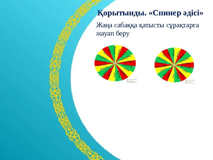 Қорытынды. «Спинер әдісі» Жаңа сабаққа қатысты сұрақтарға жауап беру