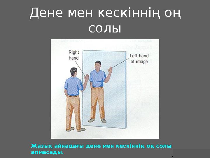 J.M. Gabrielse Дене мен кескіннің оң солы Жазық айнадағы дене мен кескіннің оң солы алмасады.