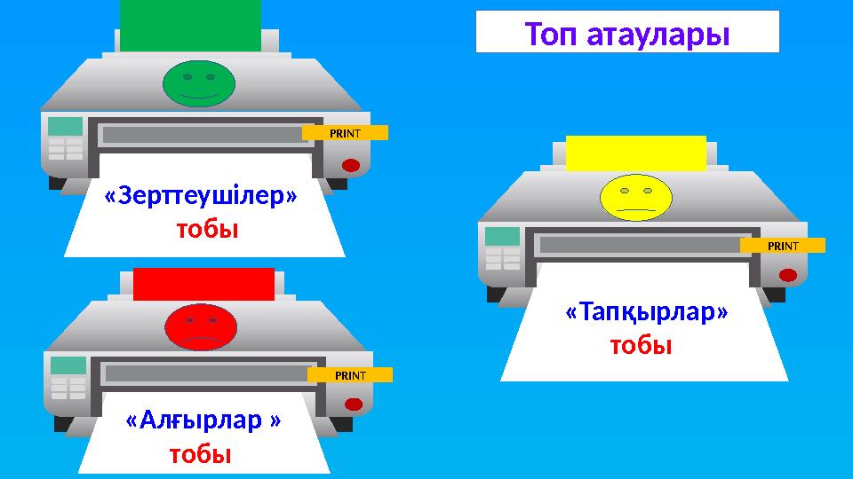 «Зерттеушілер» тобы PRINT «Тапқырлар» тобы PRINT «Алғырлар » тобы PRINT Топ атаулары