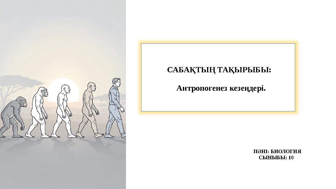 САБАҚТЫҢ ТАҚЫРЫБЫ: ПӘНІ: БИОЛОГИЯ СЫНЫБЫ: 10 Антропогенез кезеңдері.