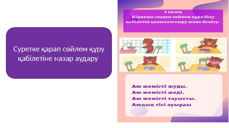 Суретке қарап сөйлем құру қабілетіне назар аудару