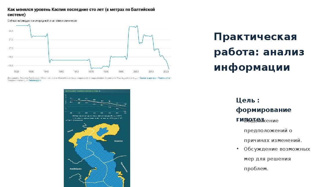 Практическая работа: анализ информации Цель : формирование гипотез•Выдвижение предположений о причинах изменений. •Обсужде