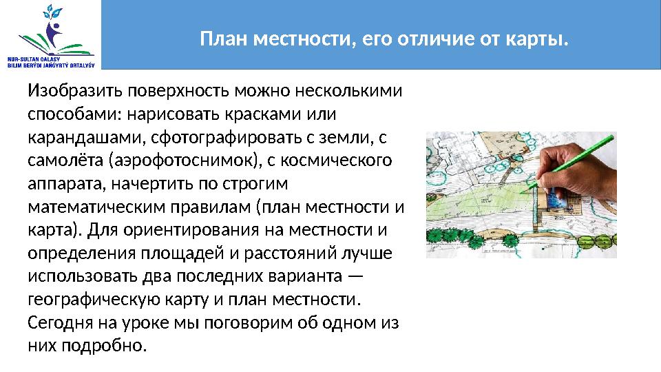 План местности, его отличие от карты. Изобразить поверхность можно несколькими способами: нарисовать красками или карандашами