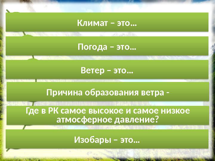 Многолетний режим погоды характерный для данной местности Состояние тропосферы в данном месте в определенный момент време
