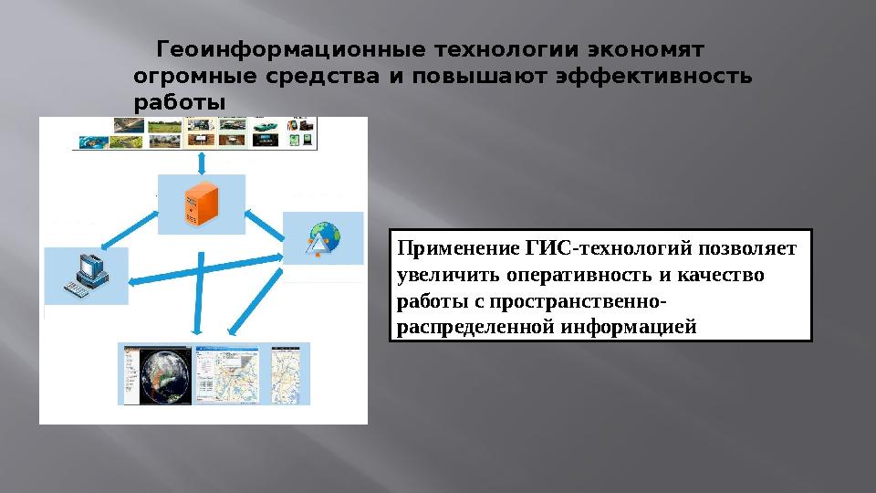 Применение ГИС-технологий позволяет увеличить оперативность и качество работы с пространственно- распределенной информацией ​
