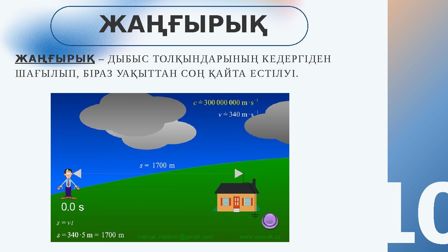 ЖАҢҒЫРЫҚ 10 ЖАҢҒЫРЫҚ – ДЫБЫС ТОЛҚЫНДАРЫНЫҢ КЕДЕРГІДЕН ШАҒЫЛЫП, БІРАЗ УАҚЫТТАН СОҢ ҚАЙТА ЕСТІЛУІ.