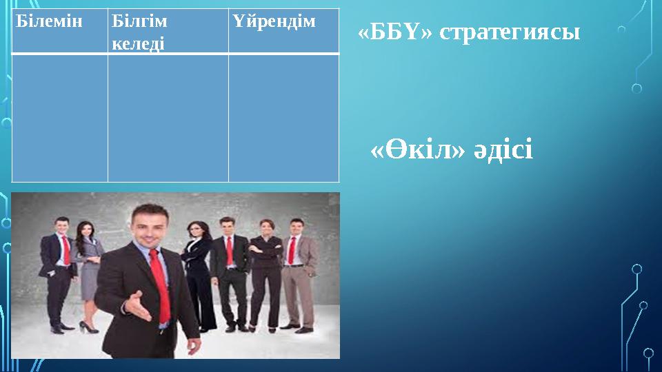 БілемінБілгім келеді Үйрендім «Өкіл» әдісі «ББҮ» стратегиясы