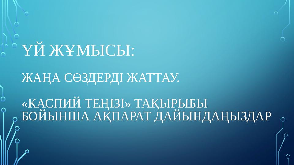 ҮЙ ЖҰМЫСЫ: ЖАҢА СӨЗДЕРДІ ЖАТТАУ. «КАСПИЙ ТЕҢІЗІ» ТАҚЫРЫБЫ БОЙЫНША АҚПАРАТ ДАЙЫНДАҢЫЗДАР