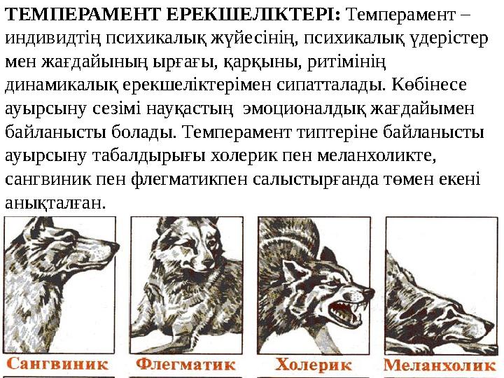ТЕМПЕРАМЕНТ ЕРЕКШЕЛІКТЕРІ: Темперамент – индивидтің психикалық жүйесінің, психикалық үдерістер мен жағдайының ырғағы, қарқыны,