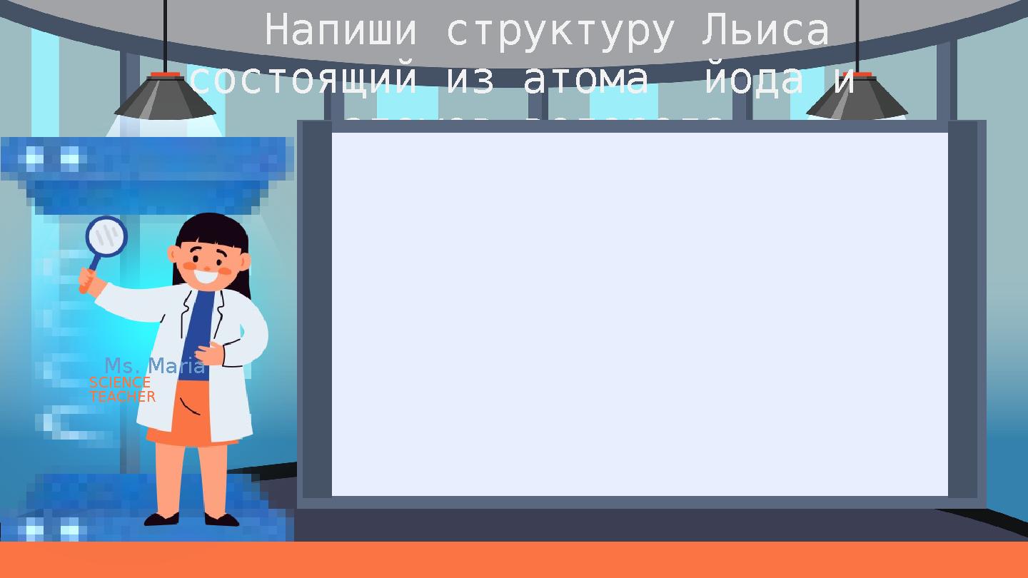 Ms. Maria SCIENCE TEACHER Напиши структуру Льиса состоящий из атома йода и атомов водорода. Н:I: .. ..