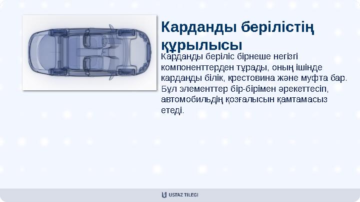 Карданды берілістің құрылысы Карданды беріліс бірнеше негізгі компоненттерден тұрады, оның ішінде карданды білік, крестовина