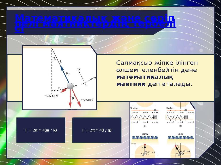 Салмақсыз жіпке ілінген өлшемі еленбейтін дене математикалық маятник деп аталады. Математикалық және серіп пелі маятниктердің