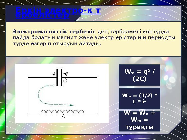 Электромагниттік тербеліс деп,тербелмелі контурда пайда болатын магнит және электр өрістерінің периодты түрде өзгеріп отыруын