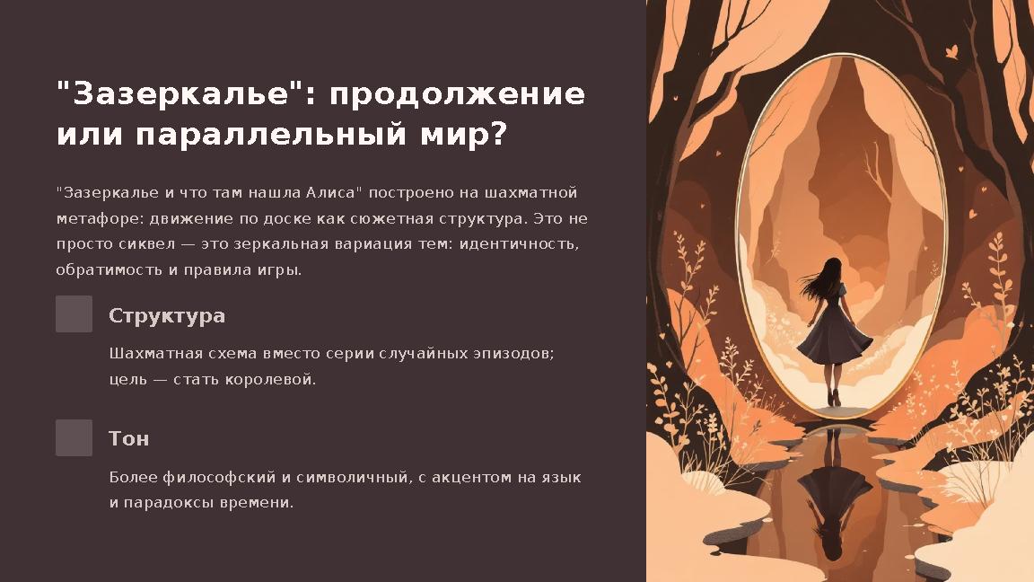 "Зазеркалье": продолжение или параллельный мир? "Зазеркалье и что там нашла Алиса" построено на шахматной метафоре: движение п