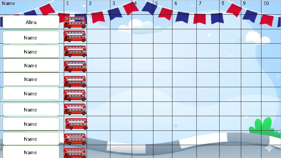 Name 1 2 3 4 5 6 7 8 9 10 Alina Name Name Name Name Name Name Name Name Name