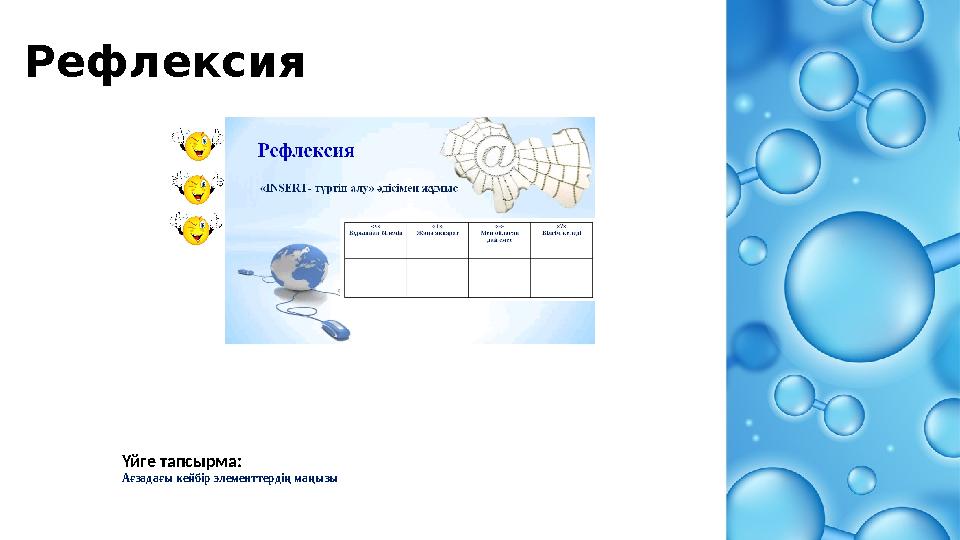 Рефлексия Үйге тапсырма: Ағзадағы кейбір элементтердің маңызы